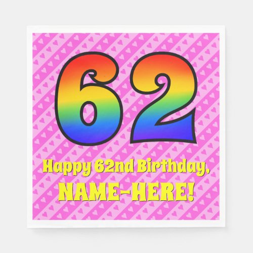 62nd Birthday Pink Stripes  Hearts Rainbow  62 Napkins