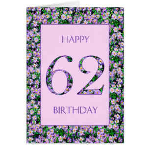 62nd Birthday Purple Daisies Cards