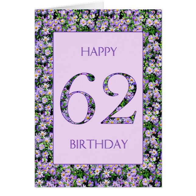 62nd Birthday Purple Daisies Cards (Front)