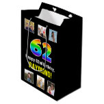 [ Thumbnail: 62nd Birthday: Rainbow “62“, Custom Photos & Name Gift Bag ]
