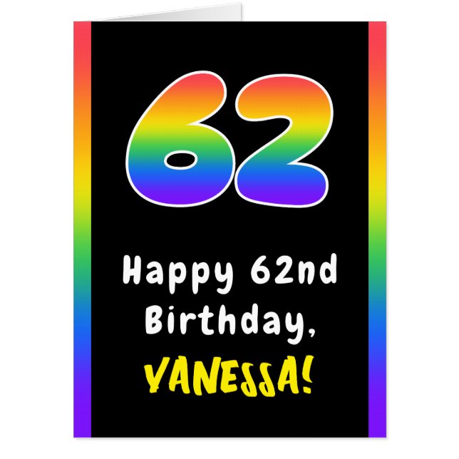 62nd Birthday: Rainbow Spectrum # 62, Custom Name Card (Front)