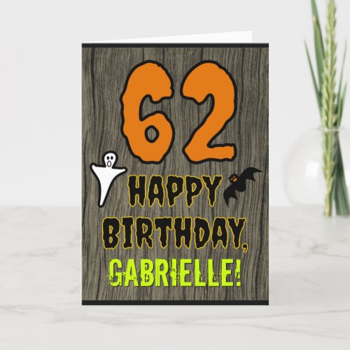 62nd Birthday Spooky Halloween Theme Custom Name Card