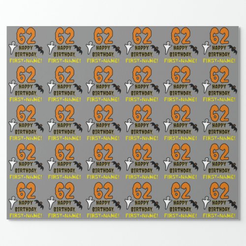 62nd Birthday Spooky Halloween Theme Custom Name Wrapping Paper