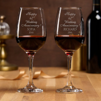 62nd Wedding Anniversary Elegant Script Wine Glass