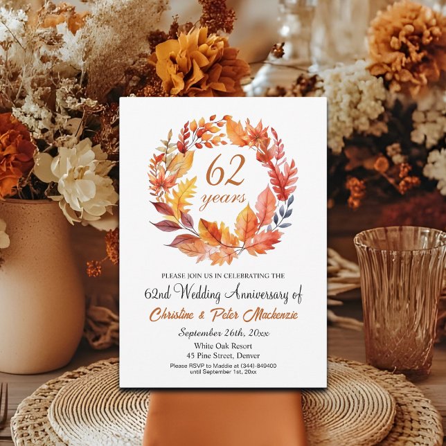 62nd Wedding Anniversary Fall Floral Garland Invitation (Creator Uploaded)