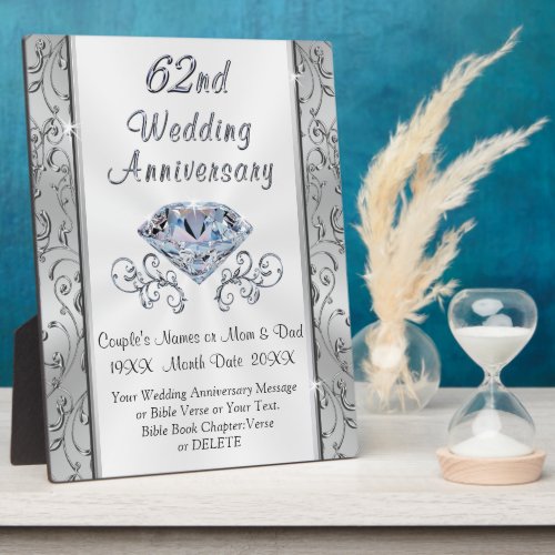 62nd Wedding Anniversary Gift Personalized Plaque