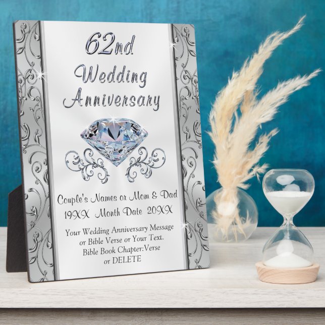 62nd Wedding Anniversary Gift, Personalized Plaque (Side)