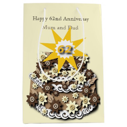 62nd Wedding Anniversary  Medium Gift Bag