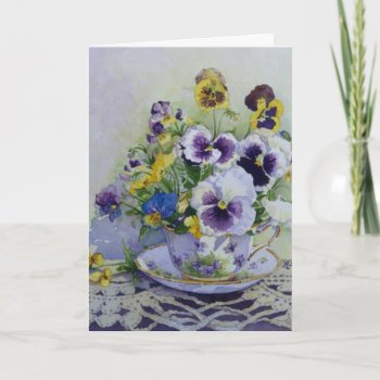 6300 Pansies In Teacup Birthday Card by RuthGarrison at Zazzle