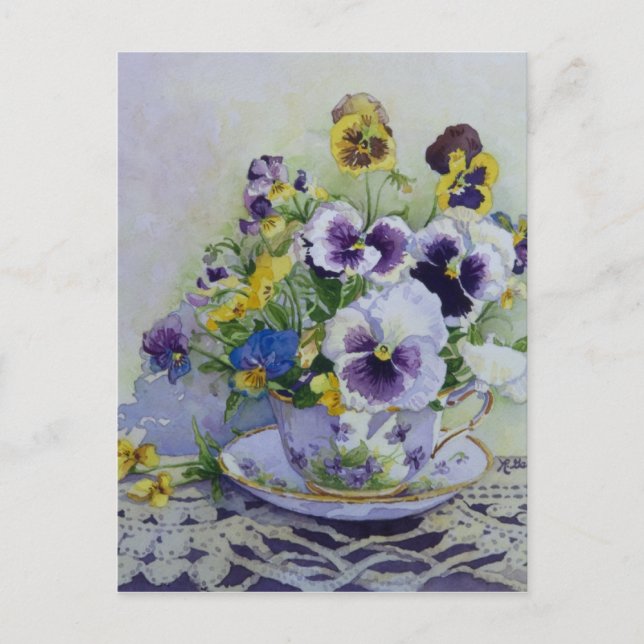 6300 Pansies in Teacup Postcard (Front)