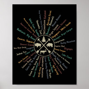 63 National Parks Map Gifts US Park Vintage Campin Poster