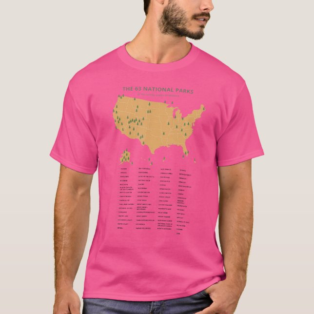 63 National Parks Map Us Park Camping Hiking T-Shirt (Front)