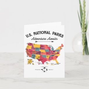 63 National Parks Map Us Park Retro Vintage Campin Card
