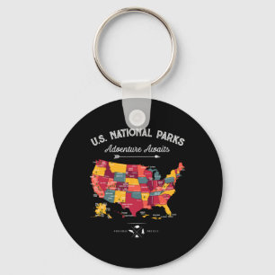 63 National Parks Map Us Park Retro Vintage Campin Keychain