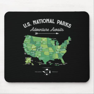 63 National Parks Map Us Park Retro Vintage Campin Mouse Pad