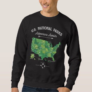 63 National Parks Map US Park Retro Vintage Campin Sweatshirt