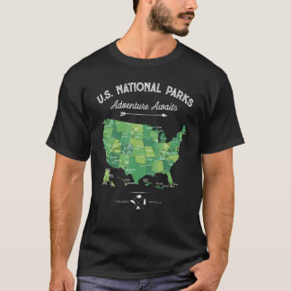 63 National Parks Map US Park Retro Vintage Campin T-Shirt
