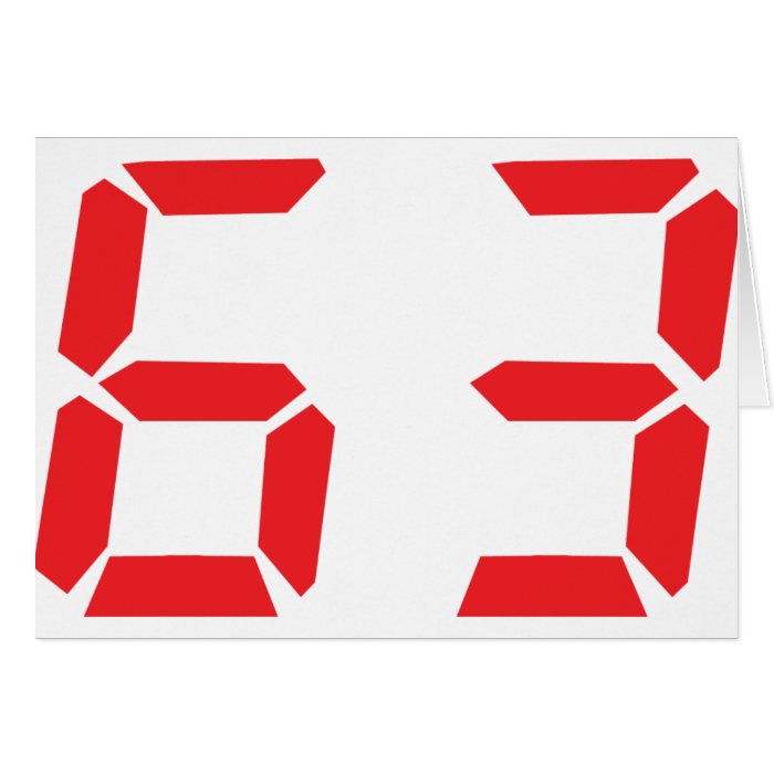 63 sixty three red alarm clock digital number greeting cards