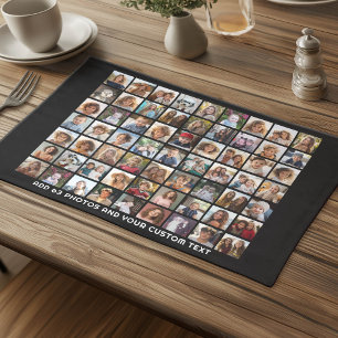 63 Square Photo Collage Grid with Text - black Cloth Placemat