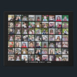 63 Square Photo Collage Grid with Text - black Faux Canvas Print<br><div class="desc">Use 63 SQUARE photos to create a personal photo collage. This modern, clean layout includes a text block in a san serif font to add a family name or a name. The background color can be changed in the customize area. ***For best results for this multi photo layout - crop...</div>