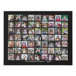 63 Square Photo Collage Grid with Text - black Faux Canvas Print