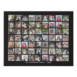 63 Square Photo Collage Grid with Text - black Faux Canvas Print