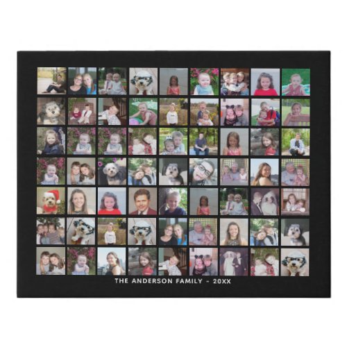 63 Square Photo Collage Grid with Text _ black Faux Canvas Print