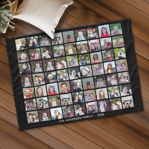 63 Square Photo Collage Grid with Text _ black Fleece Blanket