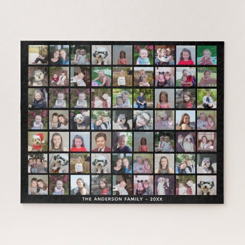 63 Square Photo Collage Grid with Text _ black Jigsaw Puzzle