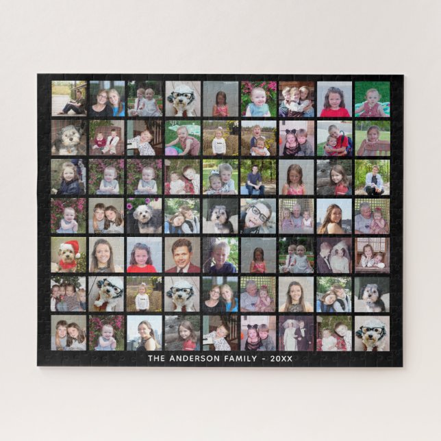 63 Square Photo Collage Grid with Text - black Jigsaw Puzzle (Horizontal)