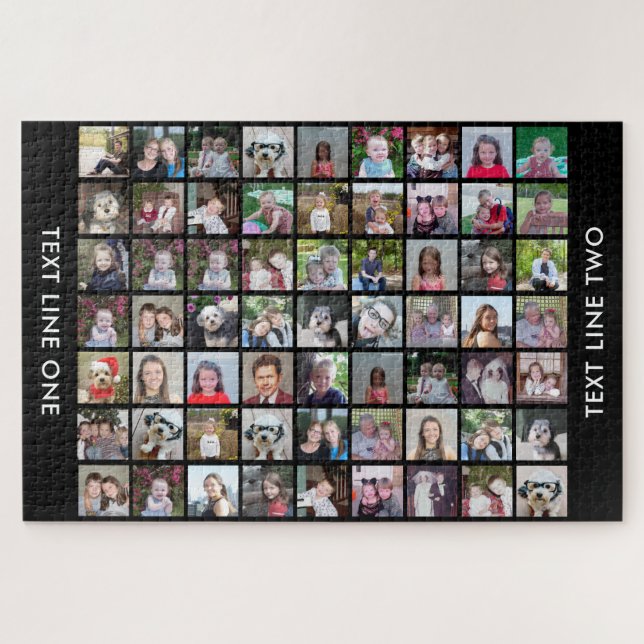 63 Square Photo Collage Grid with Text - black Jigsaw Puzzle (Horizontal)