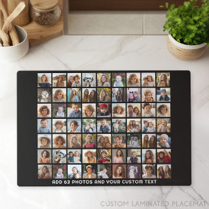 63 Square Photo Collage Grid with Text - black Placemat