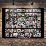 63 Square Photo Collage Grid with Text - black Poster<br><div class="desc">Use 63 SQUARE photos to create a personal photo collage. This modern, clean layout includes a text block in a san serif font to add a family name or a name. The background color can be changed in the customize area. ***For best results for this multi photo layout - crop...</div>