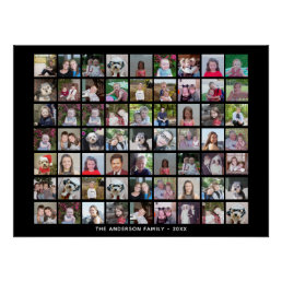 63 Square Photo Collage Grid with Text - black Poster