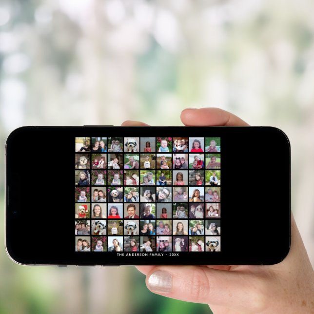 63 Square Photo Collage Grid with Text - black Poster (Front Digital)