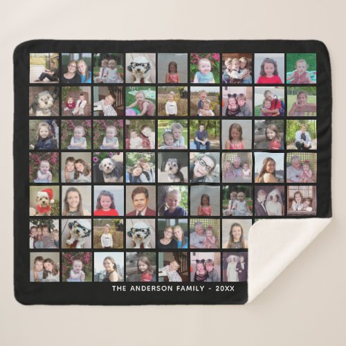 63 Square Photo Collage Grid with Text _ black Sherpa Blanket