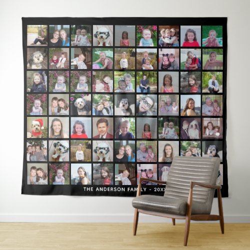 63 Square Photo Collage Grid with Text _ black Tapestry