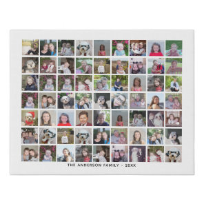 63 Square Photo Collage Grid with Text - white Faux Canvas Print