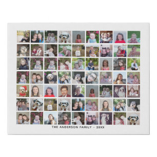 63 Square Photo Collage Grid with Text - white Faux Canvas Print