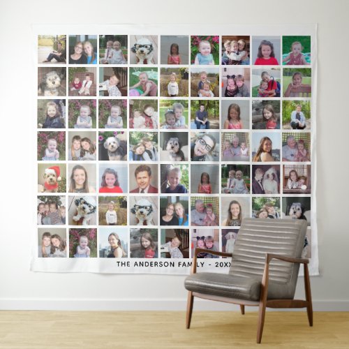 63 Square Photo Collage Grid with Text _ white Tapestry