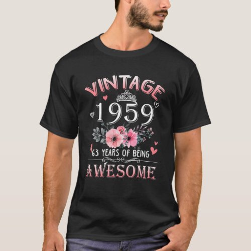 63 Year Old Made In Vintage 1959 63Rd Birthday Gif T_Shirt