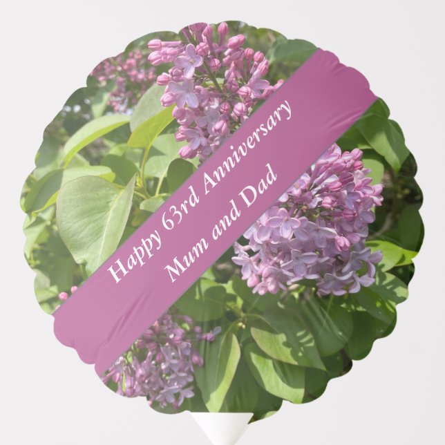 63rd Anniversary Lilac Editable Balloon (Front)