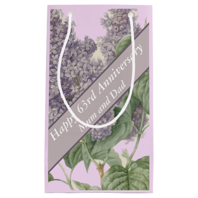 63rd Anniversary Lilac Editable Small Gift Bag (Front)