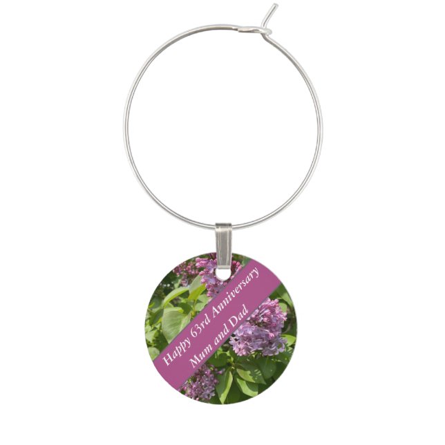 63rd Anniversary Lilac Editable Wine Charm (Front)