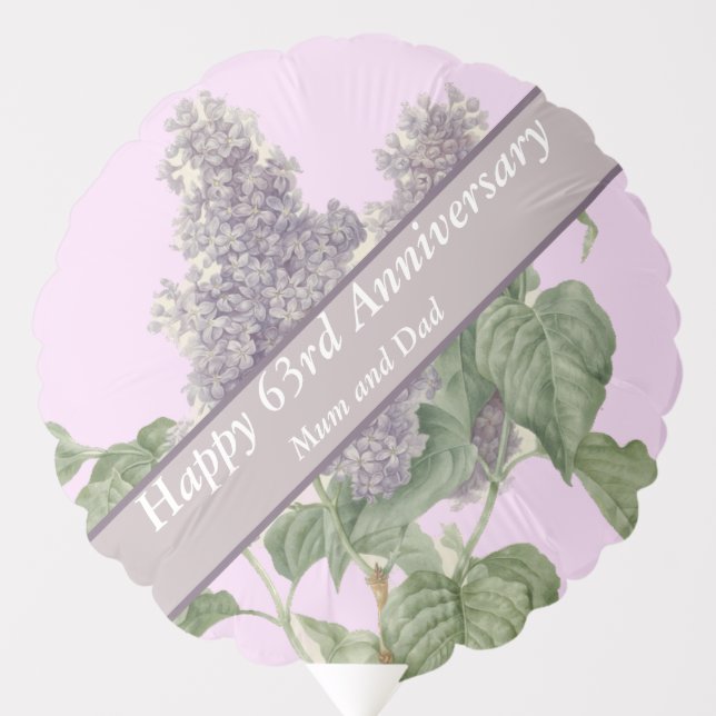 63rd Anniversary Lilac Heart Shaped Balloon (Front)