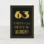 [ Thumbnail: 63rd Birthday – Art Deco Inspired Look "63" & Name Card ]