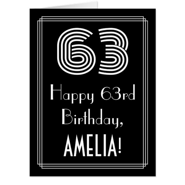 63rd Birthday — Art Deco Inspired Look “63” + Name Card (Front)