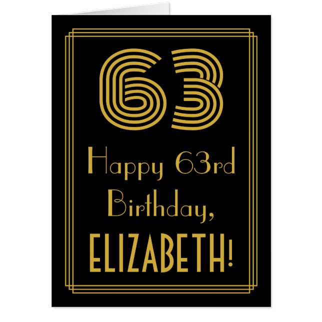 63rd Birthday: Art Deco Inspired Look “63” + Name Card (Front)