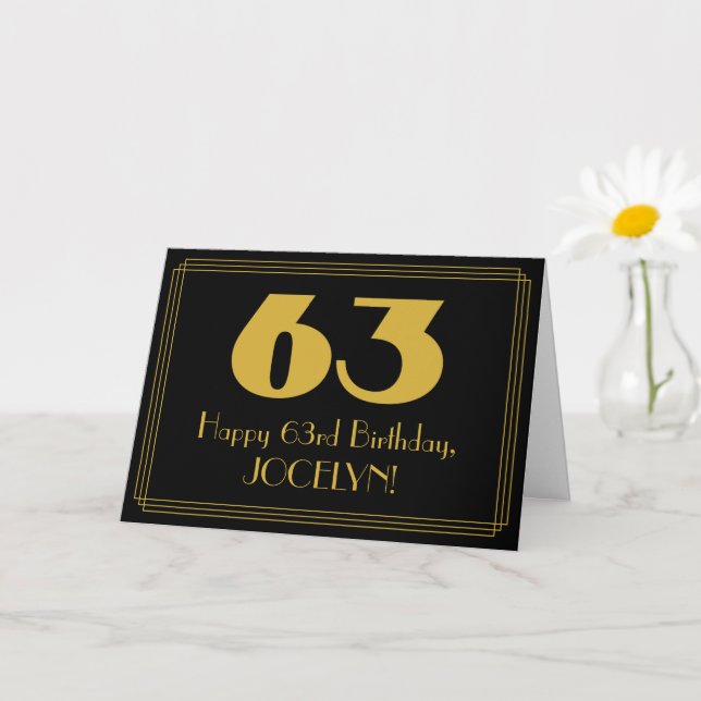 63rd Birthday: Art Deco Inspired Look "63" & Name Card (Small Plant)