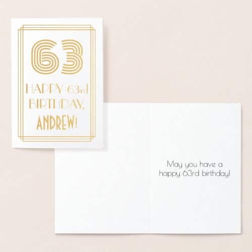 63rd Birthday _ Art Deco Inspired Look 63  Name Foil Card